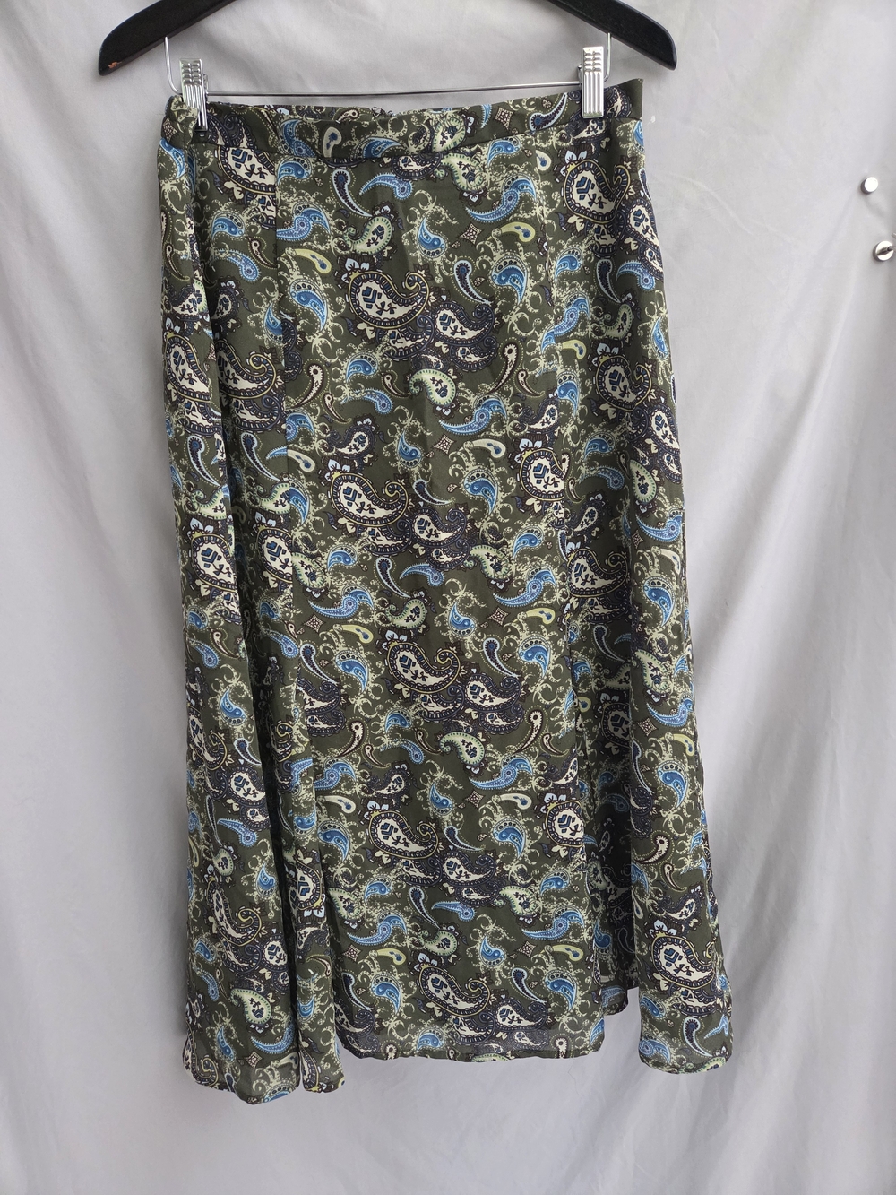 Vintage Vanity Fair Olive Paisley A-Line Skirt with Blue Accents